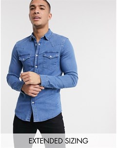 Умеренно выбеленная джинсовая рубашка узкого кроя в стиле вестерн Asos design