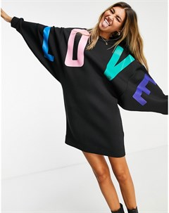 Черное платье футболка макси в стиле oversized с логотипом Love moschino