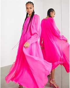 Ярко розовое платье миди со сборками Asos edition