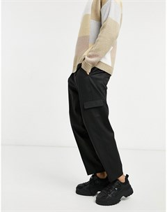 Черные строгие cуженные книзу брюки карго в стиле oversize Asos design
