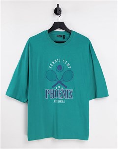 Oversized футболка зеленого цвета с принтом Phoenix Tennis Club Asos design