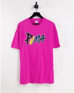 Розовая футболка свободного кроя с разноцветным логотипом Puma