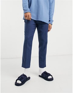 Темно синие зауженные строгие брюки с узором в елочку Asos design
