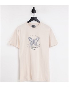 Эксклюзивная футболка цвета экрю с принтом бабочки Inspired Reclaimed vintage
