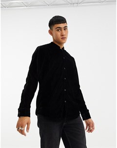Черная бархатная рубашка классического кроя с воротником стойкой Asos design