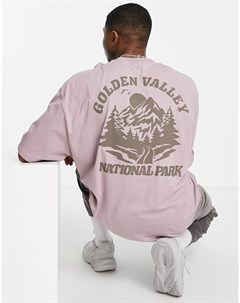 Фиолетовая oversized футболка из органического хлопка с принтом гор на спине Asos design