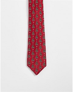 Красный узкий галстук с новогодним принтом Asos design
