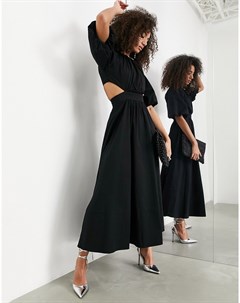 Черное платье миди с объемными рукавами и вырезом на спине Asos edition