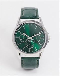 Зеленые часы с ремешком под крокодиловую кожу Topman
