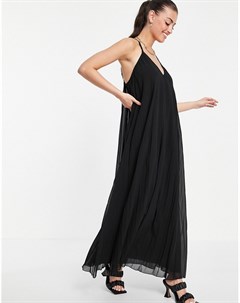Черное плиссированное платье макси на бретельках Asos design