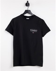 Черная эластичная приталенная футболка с металлизированным логотипом Tommy jeans