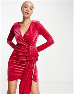 Ярко розовое бархатное платье мини с драпировкой Style cheat