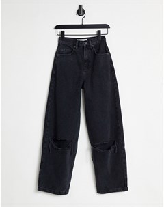 Свободные джинсы выбеленного черного цвета со рваными коленями Topshop