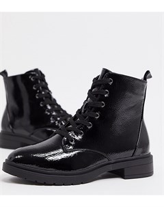 Черные лакированные ботинки на шнуровке New look wide fit