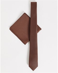 Шоколадно коричневый узкий галстук и нагрудный платок Asos design
