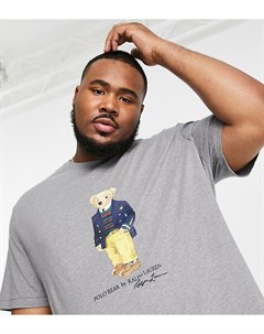 Серая меланжевая футболка с принтом медведя денди Big Tall Polo ralph lauren