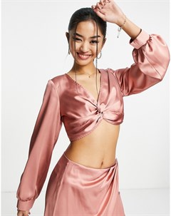 Нежно розовая атласная блузка с перекрученной отделкой спереди Miss selfridge