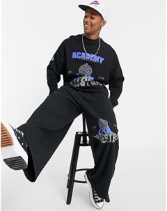 Черный свитшот в стиле oversized с винтажными спортивными принтами от комплекта Asos design