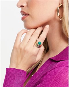 Золотистое кольцо в форме полумесяца с бирюзовым камнем Designb london