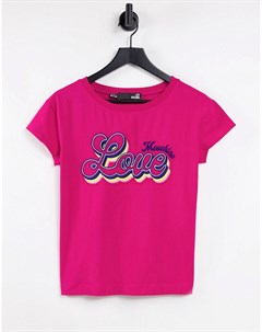 Розовая футболка с логотипом и принтом Love Love moschino