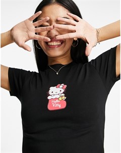 Черная жатая футболка с принтом Hello Kitty Christmas Asos design