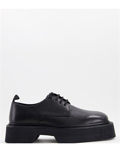 Черные кожаные туфли для широкой стопы на шнуровке с квадратным носком и толстой подошвой Asos design