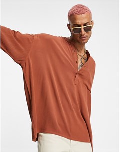 Коричневая oversized рубашка из жатой вискозы с маленьким карманом Asos design