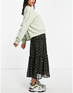 Зеленая ярусная юбка миди Vero moda