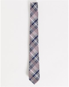 Узкий галстук в темно синюю и розовую клетку Asos design