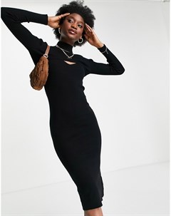 Черное вязаное платье с декоративным вырезом New look