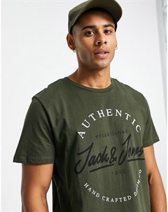 Темно зеленая футболка с логотипом и круглым вырезом Jack & jones