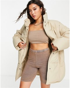 Бежевый прорезиненный oversized пуховик Asos design