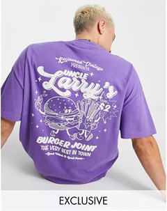 Фиолетовая выбеленная oversized футболка с принтом бургера Inspired Reclaimed vintage