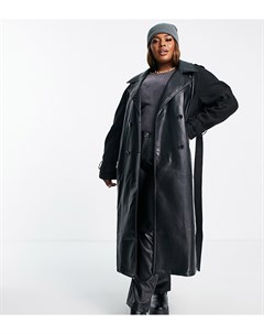 Черное пальто со вставками из искусственной кожи ASOS DESIGN Curve Asos curve