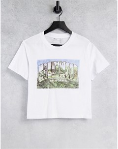 Белая укороченная футболка с винтажным принтом Hollywood Asos design