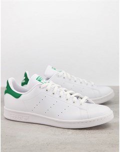 Белые кроссовки с зеленой накладкой из экологичных материалов Stan Smith Adidas originals