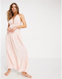 Розовое ярусное пляжное платье макси из жатой ткани с завязкой на шее в полоску с эффектом металлик Asos design