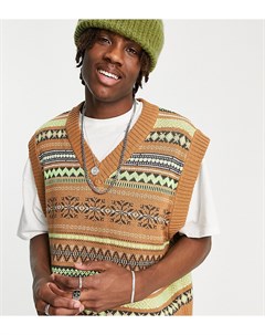 Коричневый вязаный свитер жилет в винтажном стиле Inspired Reclaimed vintage