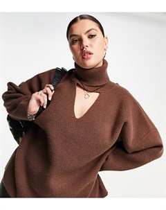 Коричневый трикотажный джемпер из пряжи с начесом с вырезом на груди ASOS DESIGN Curve Asos curve