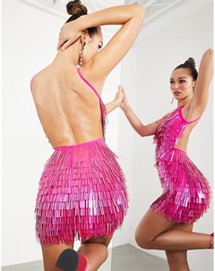 Розовое платье мини с открытой спиной и пайетками вытянутой формы Asos edition