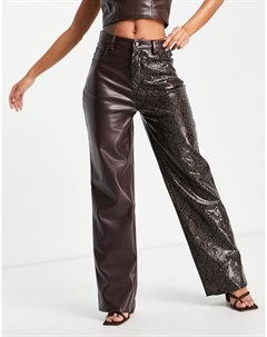 Коричневые брюки из искусственной кожи с прямыми штанинами и комбинированным дизайном Missguided