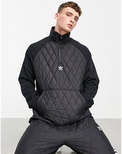 Черная стеганая куртка с молнией длиной 1 4 adicolor Adidas originals