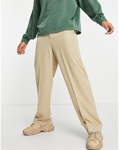 Строгие широкие брюки бежевого цвета с двойным поясом Asos design