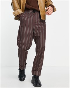 Свободные коричневые брюки с широкими отворотами и принтом в полоску Asos design