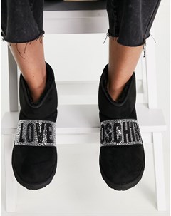 Черные замшевые ботинки на плоской подошве с логотипом Love moschino
