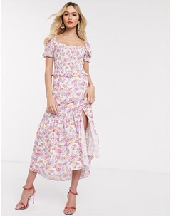 Платье макси со сборками и цветочным принтом Dark pink