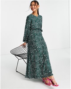 Зеленое платье макси с цветочным принтом Trendyol