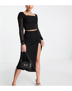 Черная юбка миди с присборенными боковыми вставками и пуговицами Tall Asos design