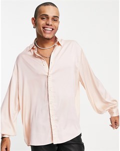 Розовая атласная рубашка в стиле oversized с пышными рукавами на манжете Asos design