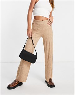 Вязаные брюки карамельного цвета с широкими штанинами от комплекта Only